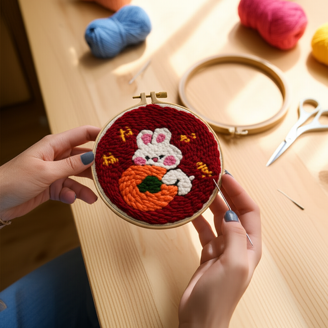 20x20cm Punch Needle Embroidery Starter Kits Rabbit Pattern for Adults Beginners Handcraft Punch Needle Kits with Embroidery - gallery 1