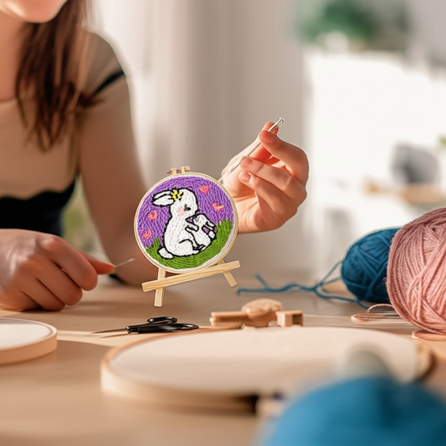 20x20cm Punch Needle Embroidery Starter Kits Rabbit Pattern for Adults Beginners Handcraft Punch Needle Kits with Embroidery - gallery 1