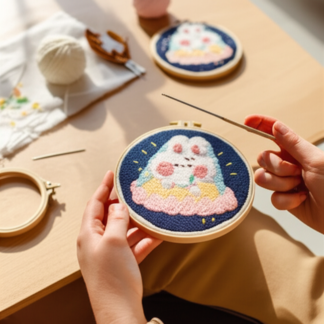20x20cm Punch Needle Embroidery Starter Kits Rabbit Pattern for Adults Beginners Handcraft Punch Needle Kits with Embroidery - gallery 1
