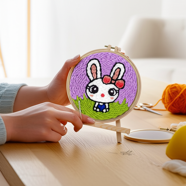 20x20cm Punch Needle Embroidery Starter Kits Rabbit Pattern for Adults Beginners Handcraft Punch Needle Kits with Embroidery - gallery 1