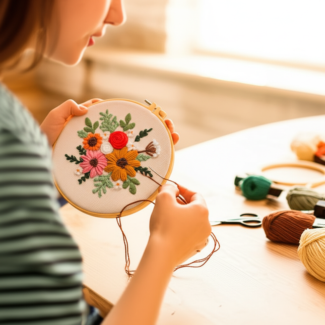 Daisy Sunflower Flower Punch Needle Kit with EN Instructions Stamped Cloth,Needle, Pen,Threader Kit for DIY Craft - gallery 1