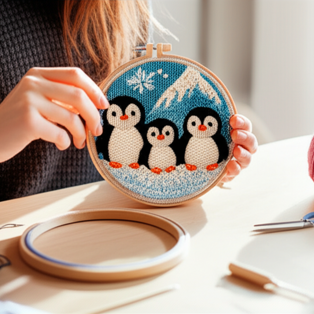 CHENISTORY Diy Punch Needle Embroidery Starter Kits For Beginner Cartoon Cute Animals Poking Embroidery Yarn Painting Arts - gallery 1