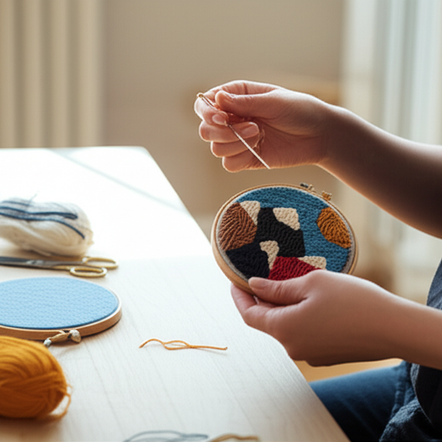 Embroidery Starter Kit Punch Needle Threader Fabric Embroidery Hoop Yarn Rug Punch Needle Pock Pen for Adults Kids Beginner - gallery 1