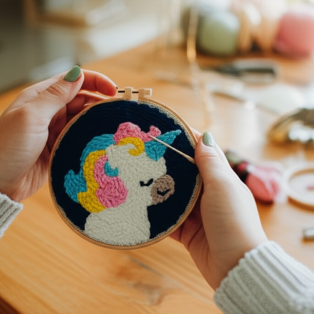 Embroidery Starter Kit Punch Needle Threader Fabric Embroidery Hoop Yarn Rug Punch Needle Pock Pen for Adults Kids Beginner - gallery 1