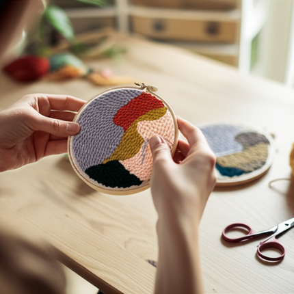 Embroidery Starter Kit Punch Needle Threader Fabric Embroidery Hoop Yarn Rug Punch Needle Pock Pen for Adults Kids Beginner - gallery 1