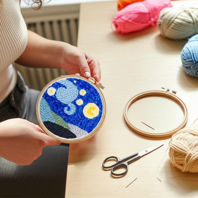 Embroidery Starter Kit Punch Needle Threader Fabric Embroidery Hoop Yarn Rug Punch Needle Pock Pen for Adults Kids Beginner - gallery 1