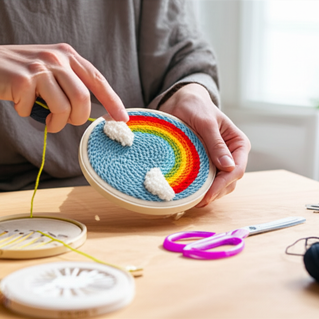 Embroidery Starter Kit Punch Needle Threader Fabric Embroidery Hoop Yarn Rug Punch Needle Pock Pen for Adults Kids Beginner - gallery 1