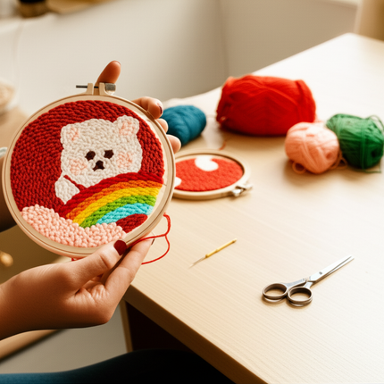 Embroidery Starter Kit Punch Needle Threader Fabric Embroidery Hoop Yarn Rug Punch Needle Pock Pen for Adults Kids Beginner - gallery 1