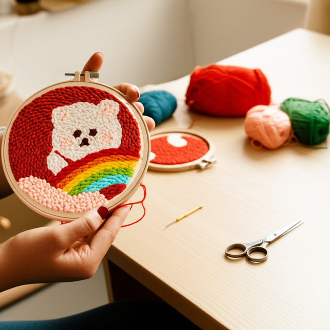 Embroidery Starter Kit Punch Needle Threader Fabric Embroidery Hoop Yarn Rug Punch Needle Pock Pen for Adults Kids Beginner - gallery 1