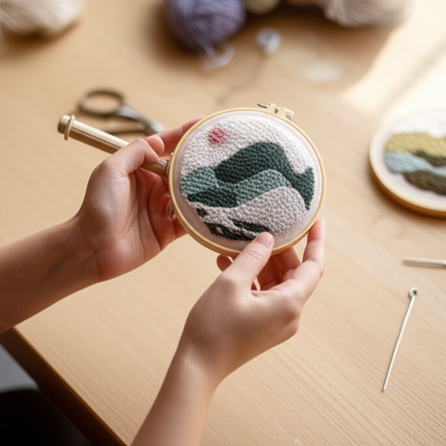 Embroidery Starter Kit Punch Needle Threader Fabric Embroidery Hoop Yarn Rug Punch Needle Pock Pen for Adults Kids Beginner - gallery 1
