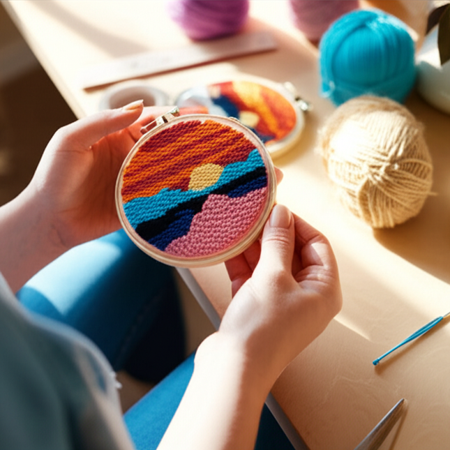 Embroidery Starter Kit Punch Needle Threader Fabric Embroidery Hoop Yarn Rug Punch Needle Pock Pen for Adults Kids Beginner - gallery 1