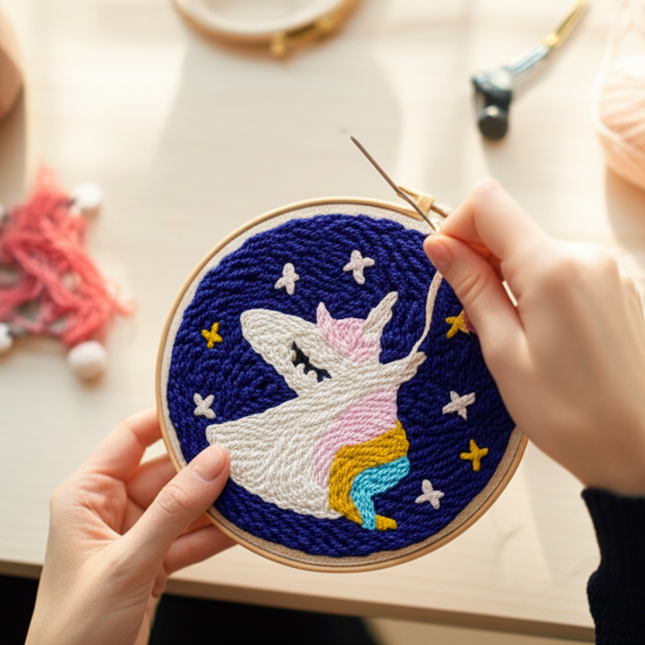 RUOPOTY Diy Punch Needle Embroidery Starter Kits For Beginner Kids Lighthouse Handicrafts Poking Embroidery Yarn Painting Arts - gallery 1