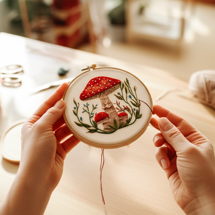 Mushroom Embroidery Kit DIY Needlework Free Happy Needlecraft for Beginner Cross Stitch Artcraft Tools Punch Needle Hoop Ring - gallery 1
