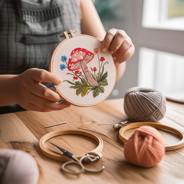 Mushroom Embroidery Kit DIY Needlework Free Happy Needlecraft for Beginner Cross Stitch Artcraft Tools Punch Needle Hoop Ring - gallery 1