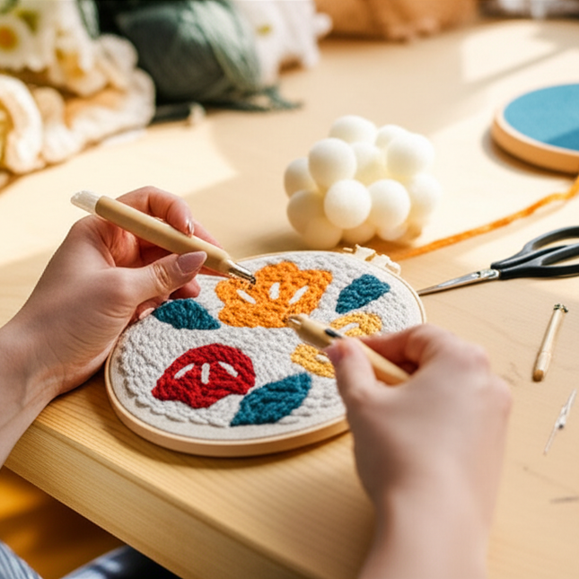 Punch Needle Embroidery Starter Kits Flower Easy Punch Needle Kits Animal Tool with Instruction Threader Fabric Yarns and Hoop - gallery 1