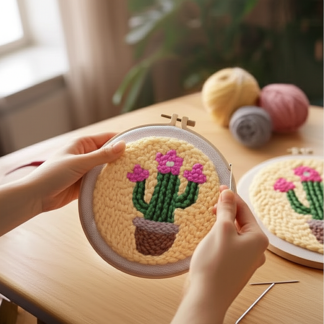 Punch Needle Embroidery Starter Kits Flower Easy Punch Needle Kits Animal Tool with Instruction Threader Fabric Yarns and Hoop - gallery 1