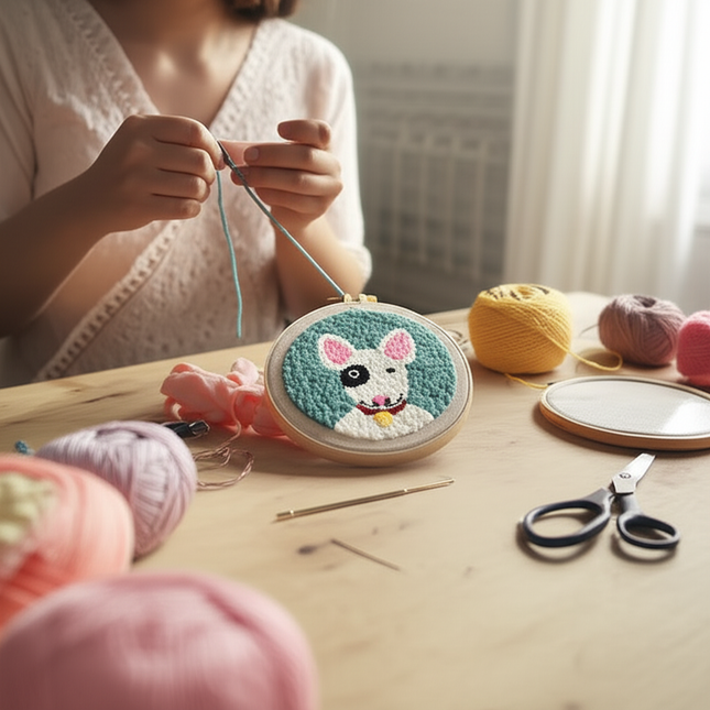 Punch Needle Embroidery Starter Kits Flower Easy Punch Needle Kits Animal Tool with Instruction Threader Fabric Yarns and Hoop - gallery 1