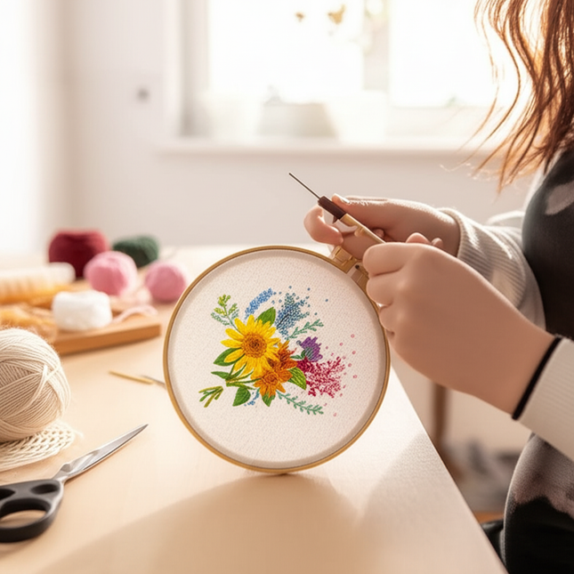DIY Embroidery Material Kit Floral Pattern Printed Simple Cross Stitch Punch Needle Set Handwork Needlework Craft Painting Decor - gallery 1