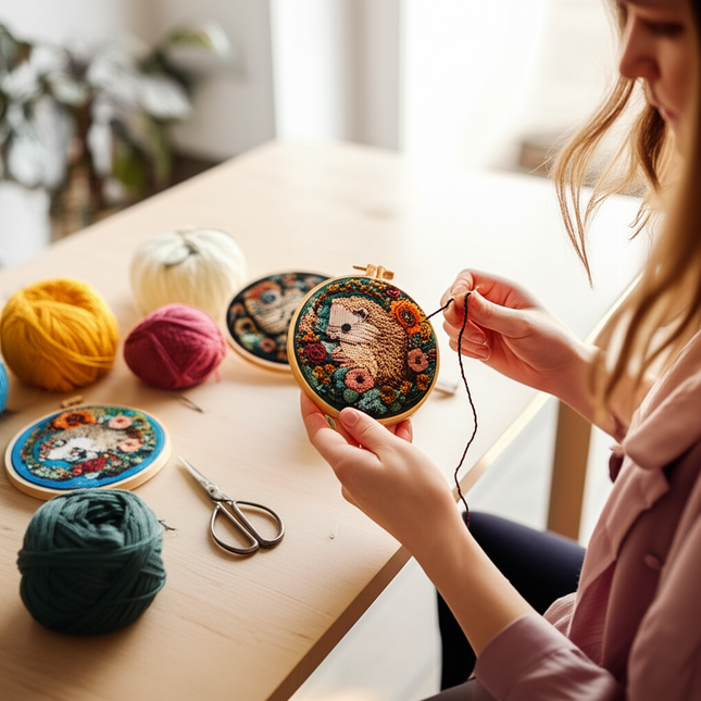 Hedgehog Broidery Kit with flower Embroidery Kit for Beginners Needles Enough Embroidery Thread - gallery 1