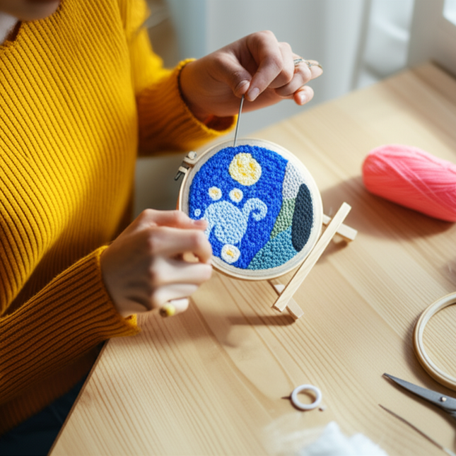 Moon Night Punch Needle Embroidery Kit for Beginners Soft Yarn Van Gogh Starry Sky Needlework Wall Painting Home Decor - gallery 1