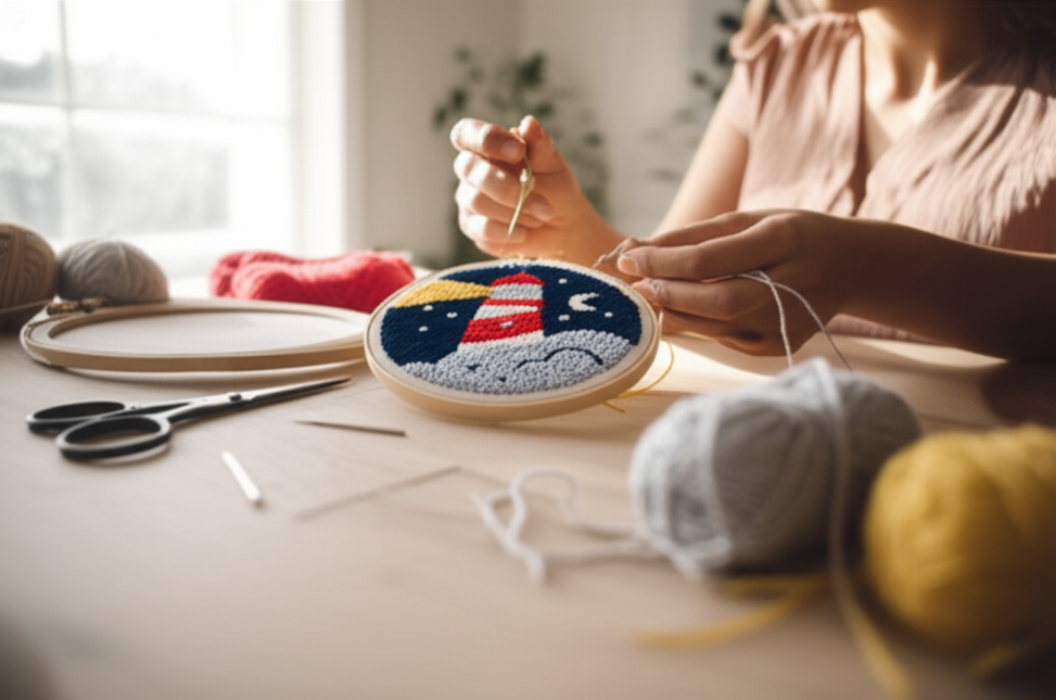 Moon Night Punch Needle Embroidery Kit for Beginners Soft Yarn Van Gogh Starry Sky Needlework Wall Painting Home Decor - gallery 1
