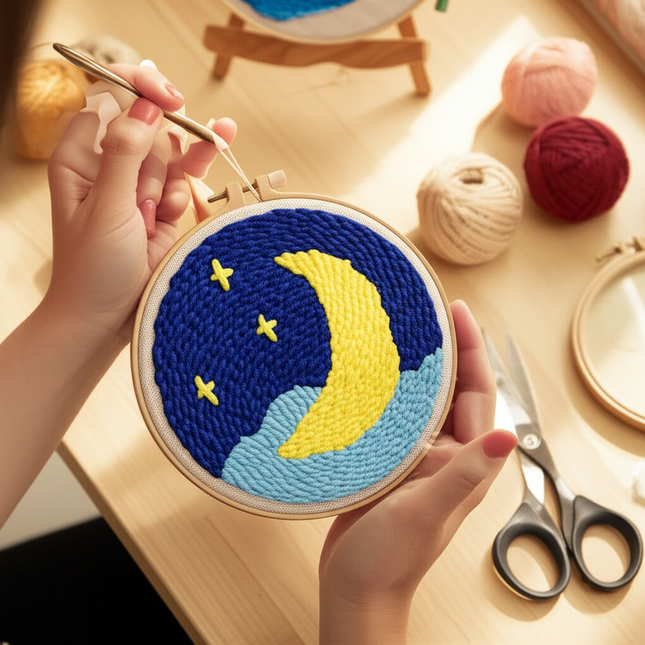 Moon Night Punch Needle Embroidery Kit for Beginners Soft Yarn Van Gogh Starry Sky Needlework Wall Painting Home Decor - gallery 1