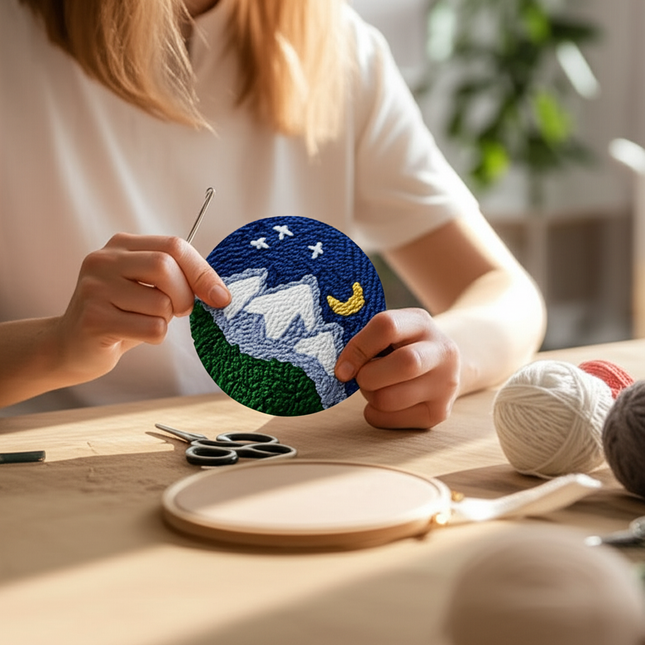 Moon Night Punch Needle Embroidery Kit for Beginners Soft Yarn Van Gogh Starry Sky Needlework Wall Painting Home Decor - gallery 1