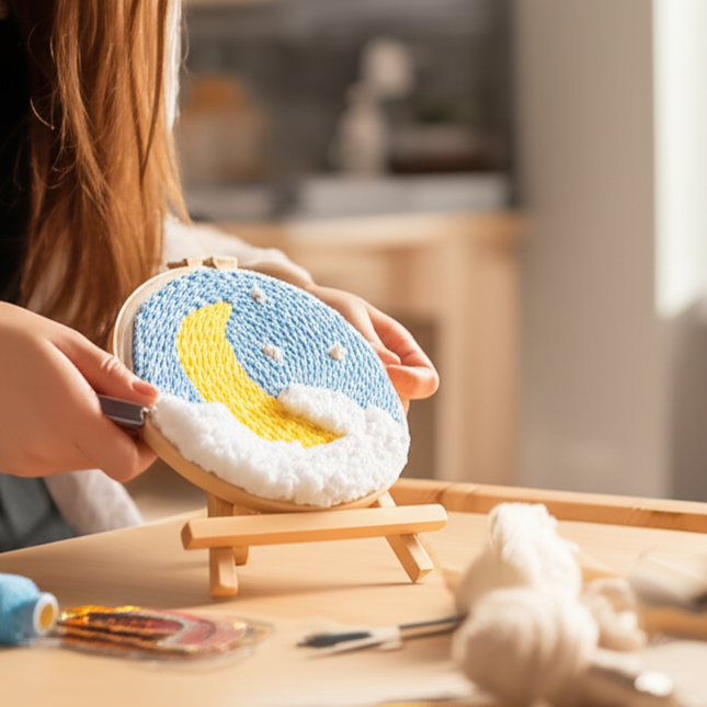 Moon Night Punch Needle Embroidery Kit for Beginners Soft Yarn Van Gogh Starry Sky Needlework Wall Painting Home Decor - gallery 1