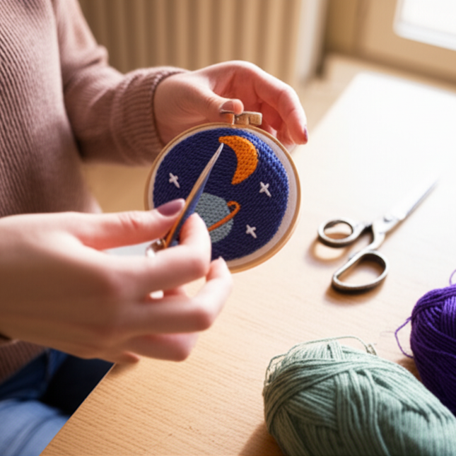 Moon Night Punch Needle Embroidery Kit for Beginners Soft Yarn Van Gogh Starry Sky Needlework Wall Painting Home Decor - gallery 1