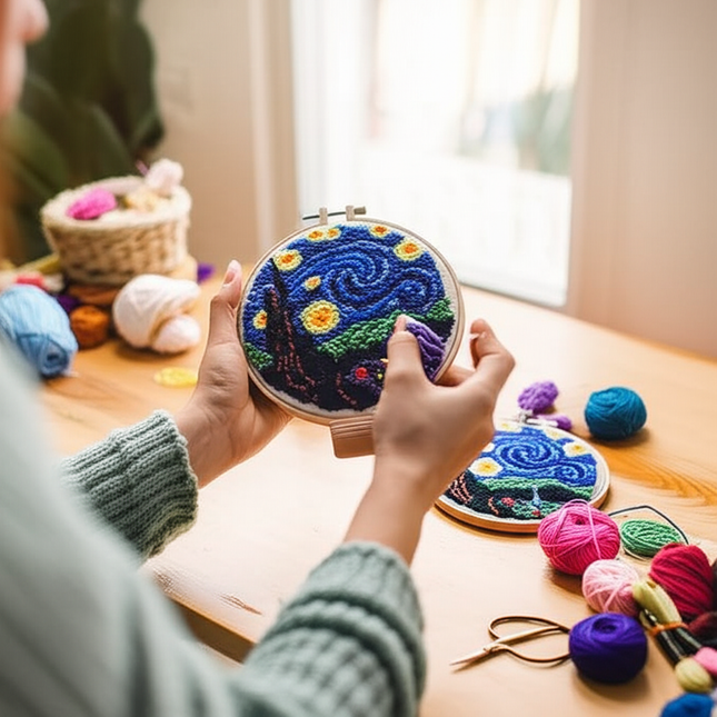 Van Gogh's Starry Sky Pattern Punch Needle Embroidery Kit for Beginners Easy Embroidery Needlework Wool Home Decor - gallery 1