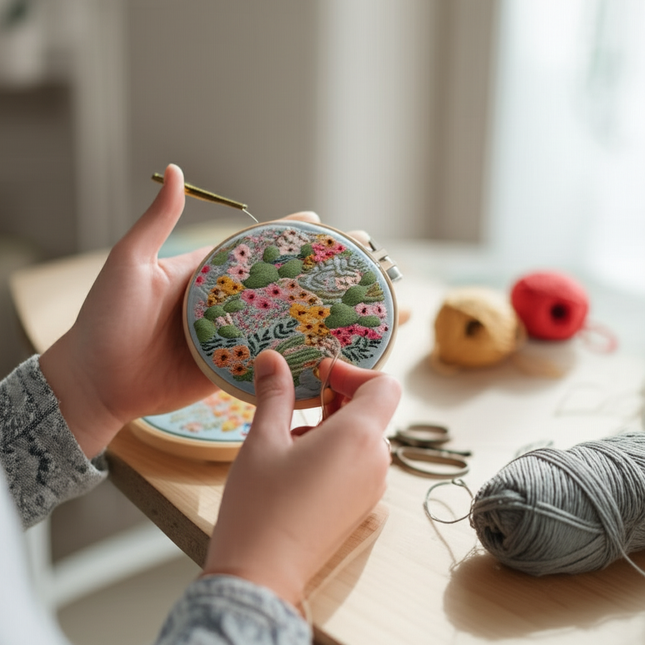 Embroidery Kit for Beginners and Embroidery Enthusiasts - Includes Floral Landscape with Thread Needles - gallery 1