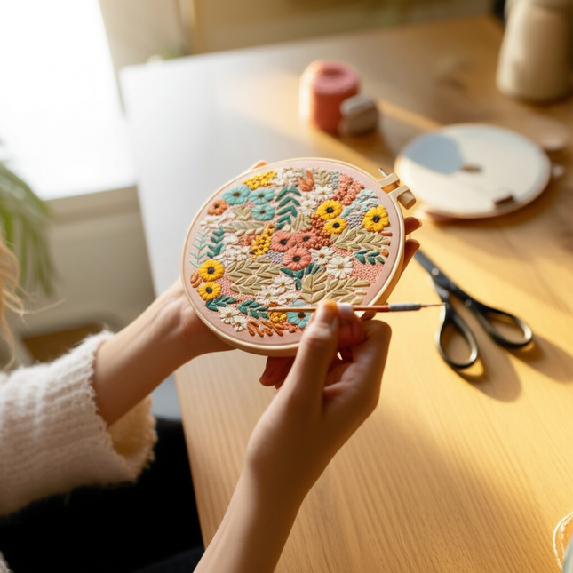 Embroidery Kit for Beginners and Embroidery Enthusiasts - Includes Floral Landscape with Thread Needles - gallery 1