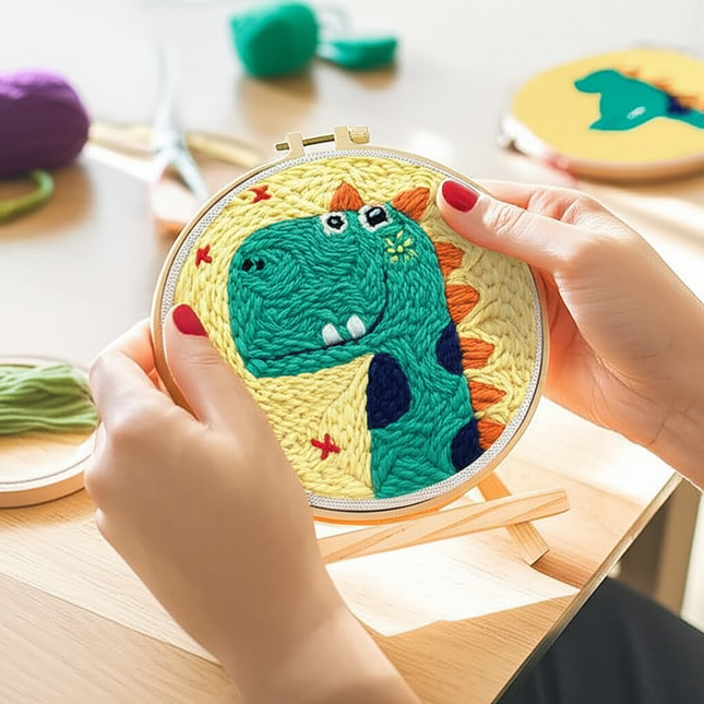 GATYZTORY Hand Painted DIY Punch Needle Painting Kit, Dinosaur Owl Animal Frame Punch Set for Beginners, Easy DIY Ornaments - gallery 1