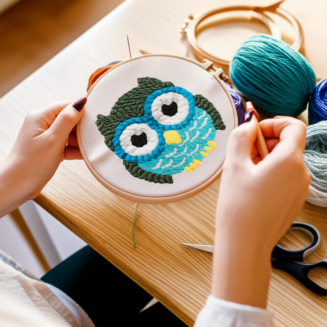 GATYZTORY Hand Painted DIY Punch Needle Painting Kit, Dinosaur Owl Animal Frame Punch Set for Beginners, Easy DIY Ornaments - gallery 1