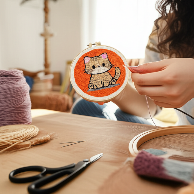 Punch Needle Embroidery Starter Kit Punch Needle Kits Animal Cat Pattern Embroidery Pen For Adults Kids Beginner Gift Home Decor - gallery 1
