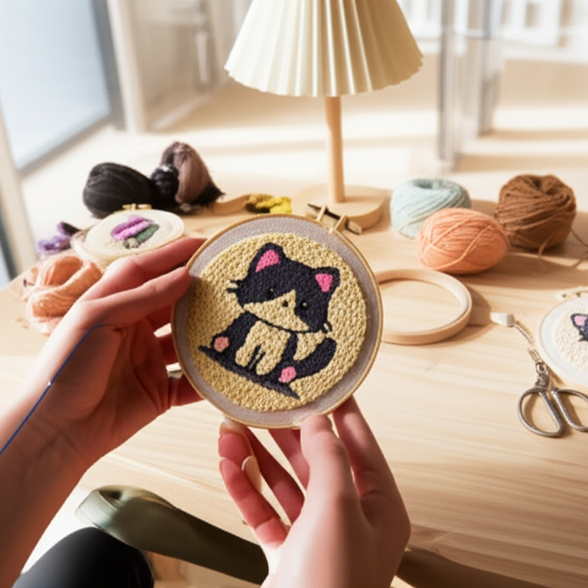 Punch Needle Embroidery Starter Kit Punch Needle Kits Animal Cat Pattern Embroidery Pen For Adults Kids Beginner Gift Home Decor - gallery 1