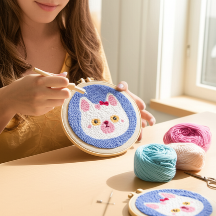 Punch Needle Embroidery Starter Kit Punch Needle Kits Animal Cat Pattern Embroidery Pen For Adults Kids Beginner Gift Home Decor - gallery 1