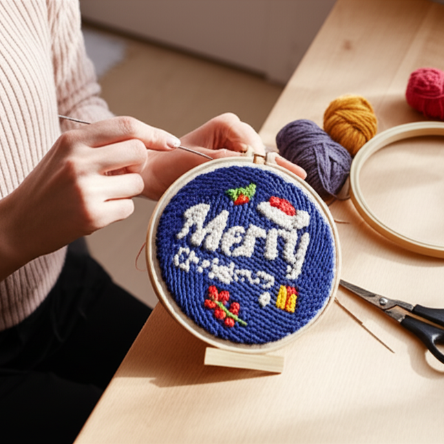 Christmas Tree punch needle embroidery Santa Claus Package Embroidery Punch Needle Kit Handmade Sewing Diy Embroidery Poke - gallery 1