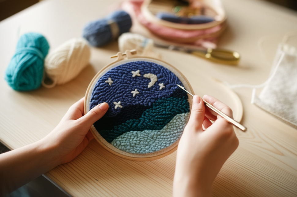 CHENISTORY DIY Punch Needle Embroidery Starter Kit with Pattern and Instructions Cross Stitch Kit Landscape Pattern Handicraft - gallery 1