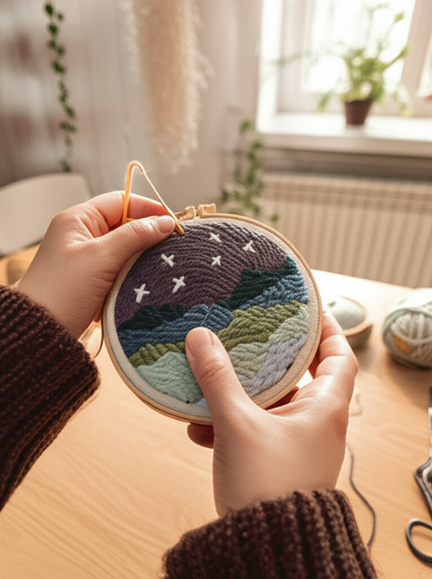 CHENISTORY DIY Punch Needle Embroidery Starter Kit with Pattern and Instructions Cross Stitch Kit Landscape Pattern Handicraft - gallery 1
