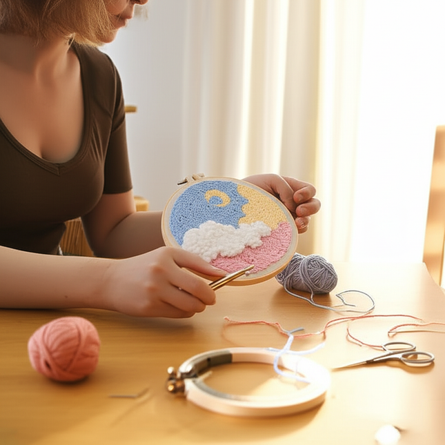 CHENISTORY DIY Punch Needle Embroidery Starter Kit with Pattern and Instructions Cross Stitch Kit Landscape Pattern Handicraft - gallery 1
