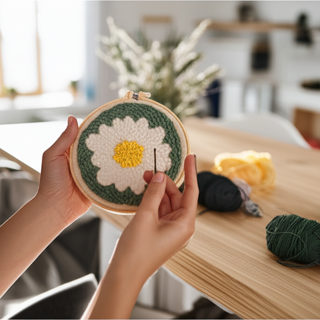 Sunflower Embroidery StarterKit Magic Punch Needle For Home Decoration European Style Instructions Cross Stitch Set With Hoops - gallery 1