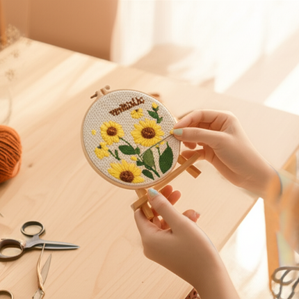 Sunflower Embroidery StarterKit Magic Punch Needle For Home Decoration European Style Instructions Cross Stitch Set With Hoops - gallery 1