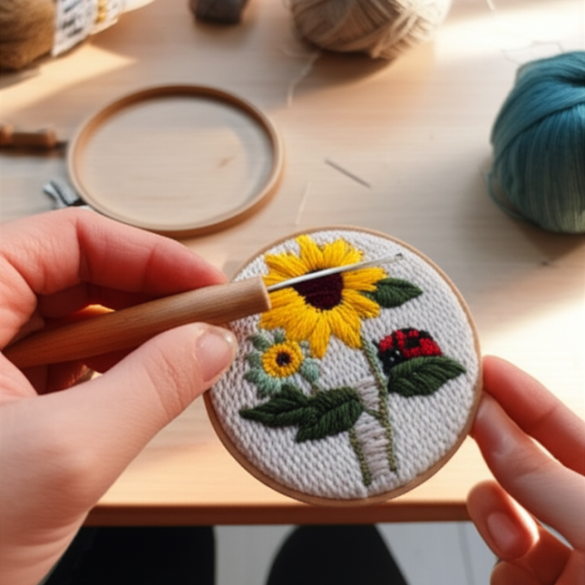 Sunflower Embroidery StarterKit Magic Punch Needle For Home Decoration European Style Instructions Cross Stitch Set With Hoops - gallery 1