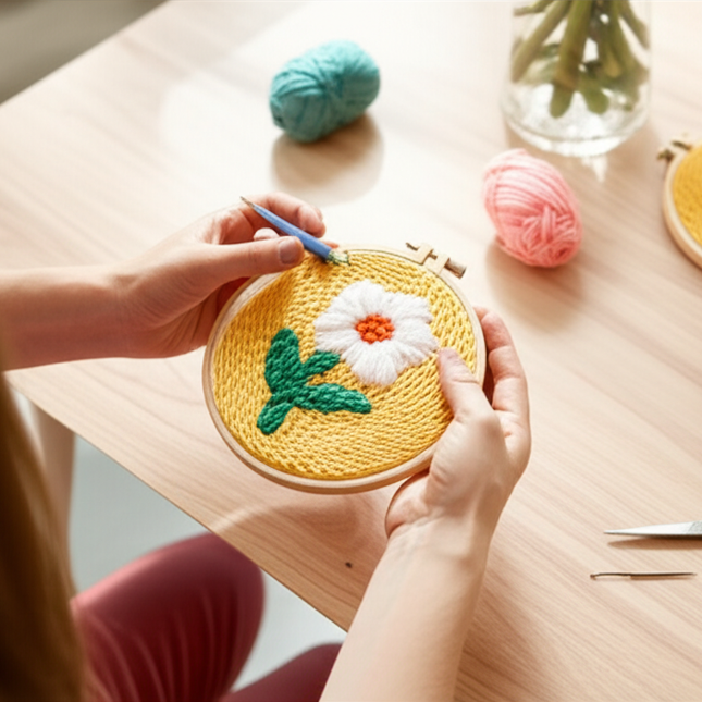 Sunflower Embroidery StarterKit Magic Punch Needle For Home Decoration European Style Instructions Cross Stitch Set With Hoops - gallery 1