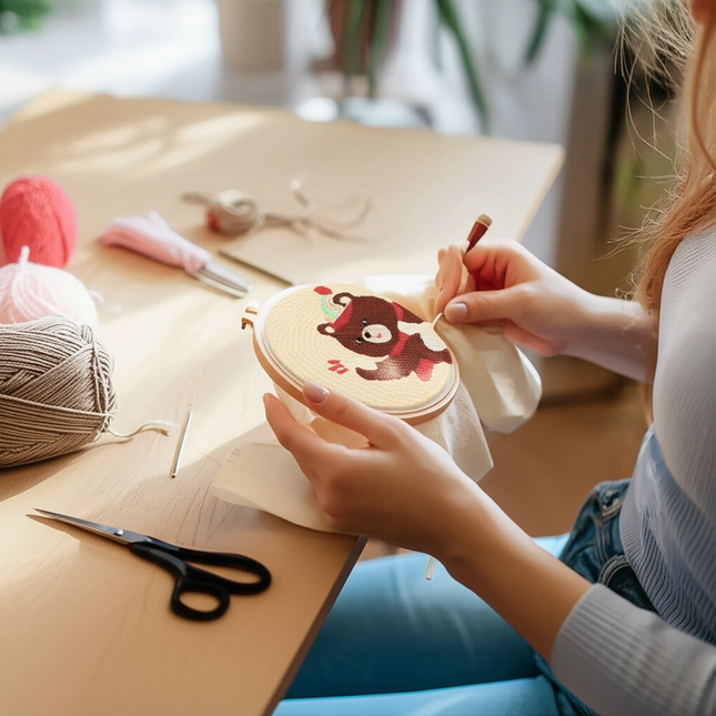 GATYZTORY punch needle embroidery Cartoon Cute Animals Package Embroidery Punch Needle Kit  Sewing Diy Embroidery Poke Handmade - gallery 1