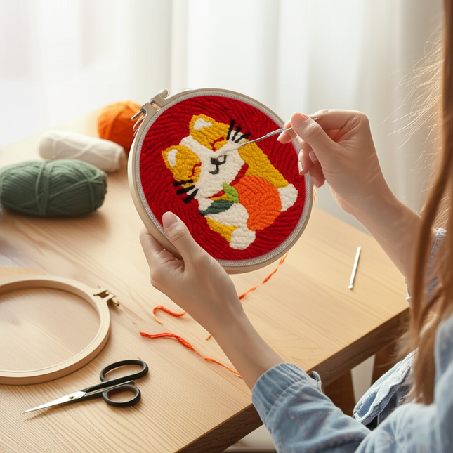 Animal Cat Pattern Punch Needle Embroidery Starter Kit Punch Needle Kits Embroidery Pen For Adults Kids Beginner Gift Home Decor - gallery 1