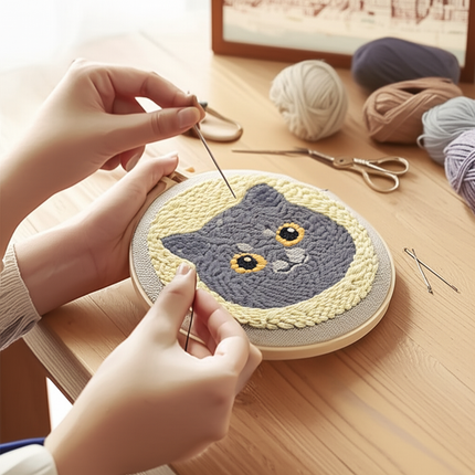 Animal Cat Pattern Punch Needle Embroidery Starter Kit Punch Needle Kits Embroidery Pen For Adults Kids Beginner Gift Home Decor - gallery 1