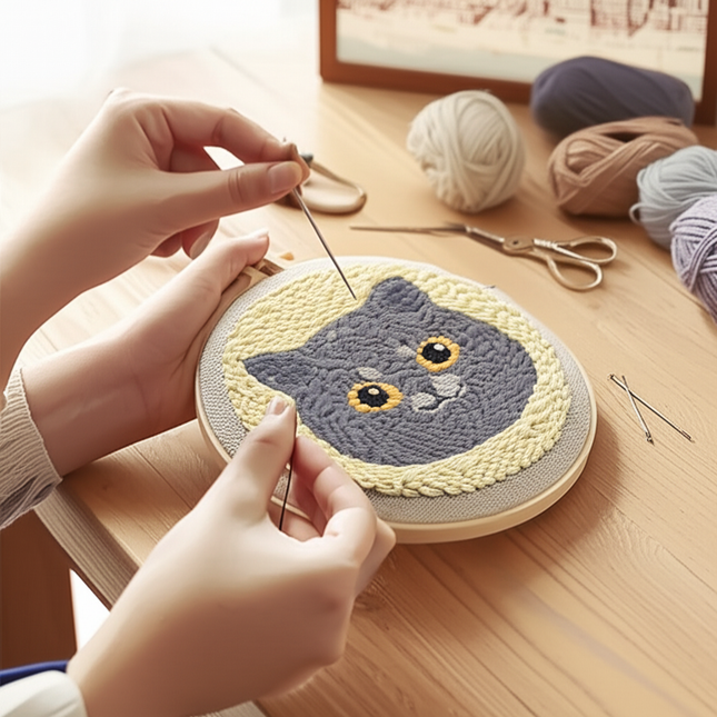 Animal Cat Pattern Punch Needle Embroidery Starter Kit Punch Needle Kits Embroidery Pen For Adults Kids Beginner Gift Home Decor - gallery 1