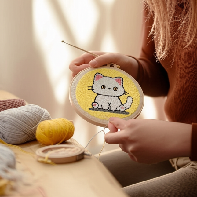 Animal Cat Pattern Punch Needle Embroidery Starter Kit Punch Needle Kits Embroidery Pen For Adults Kids Beginner Gift Home Decor - gallery 1